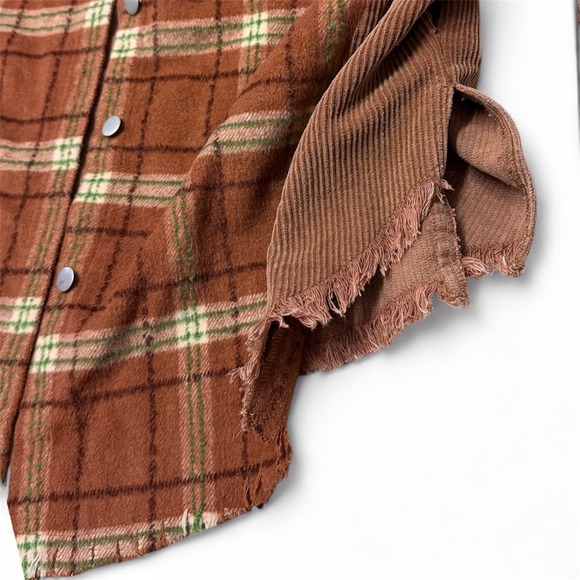 Fantastic Fawn Plaid Corduroy Shacket Oversized Button Up Shirt Jacket Women S‎ - Picture 4 of 12